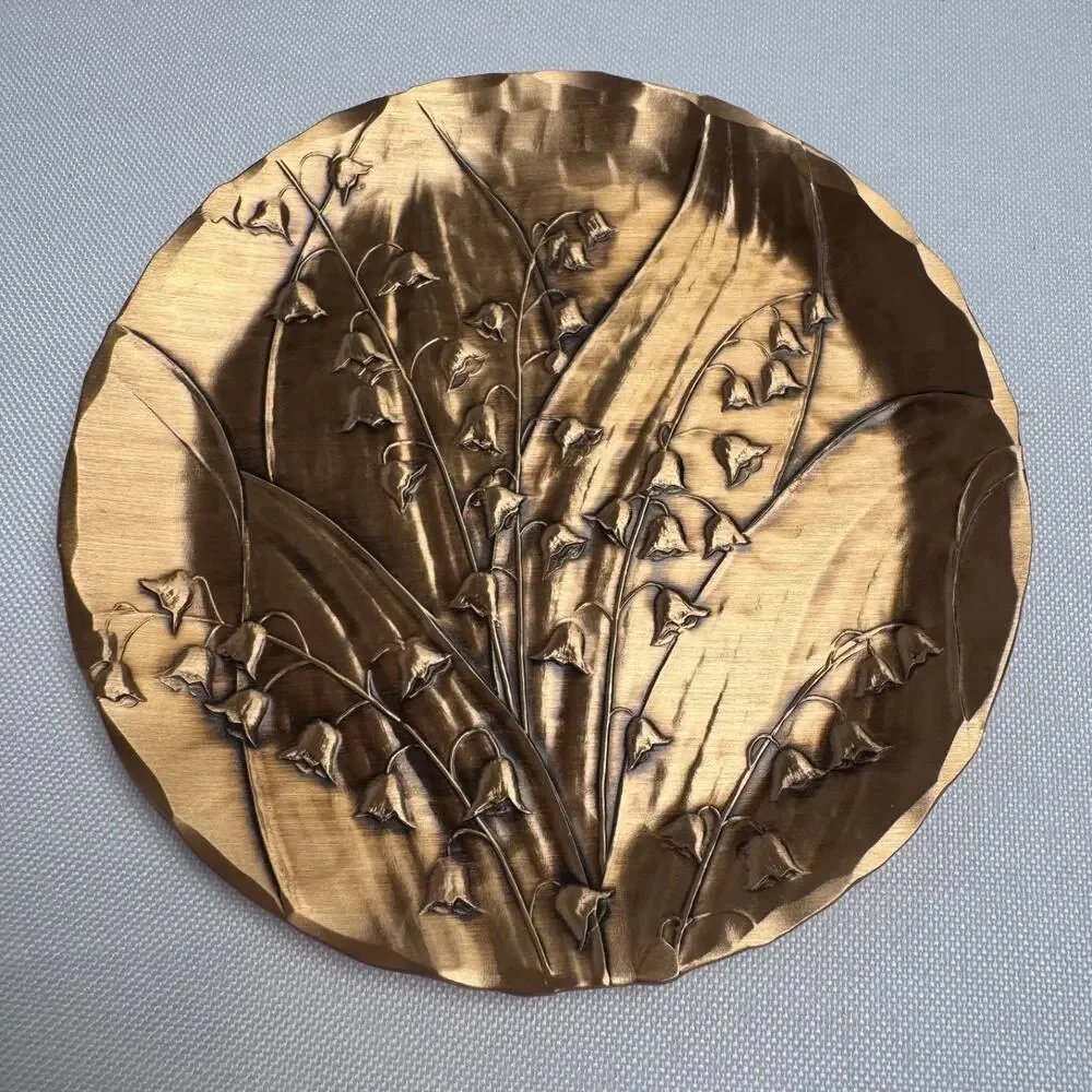 Wendell August Solid Bronze Lily of the Valley 5” Plate Dish w/ Stand & Card